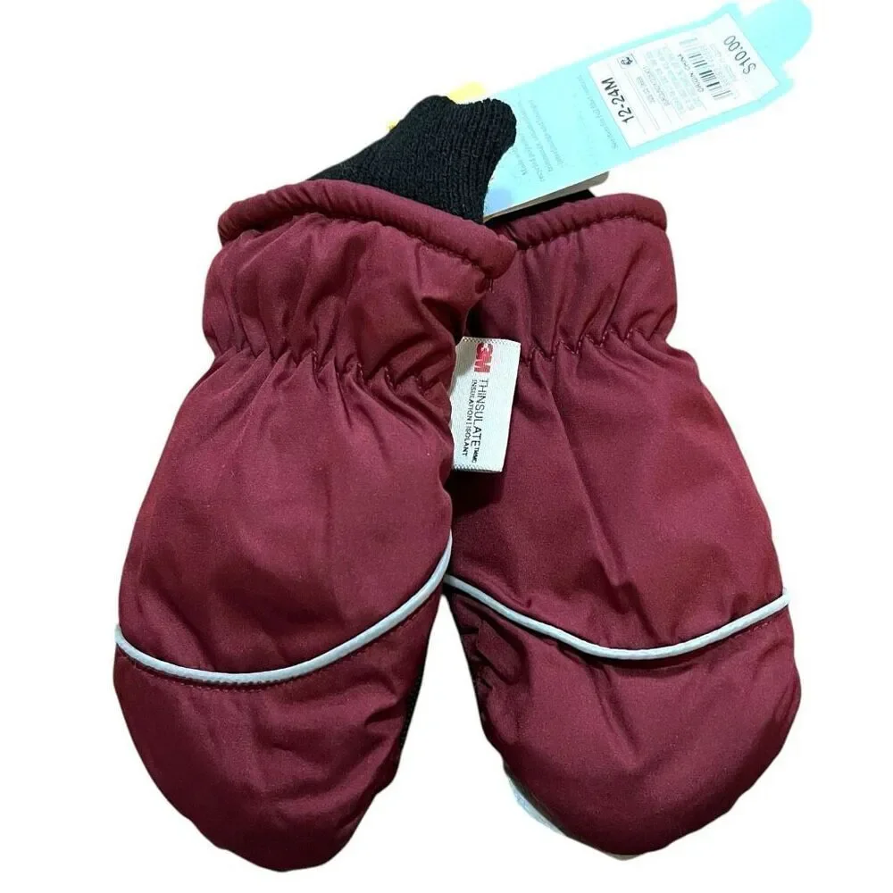 NEW Cat & Jack Baby Burgundy Snow Mittens 12-24M